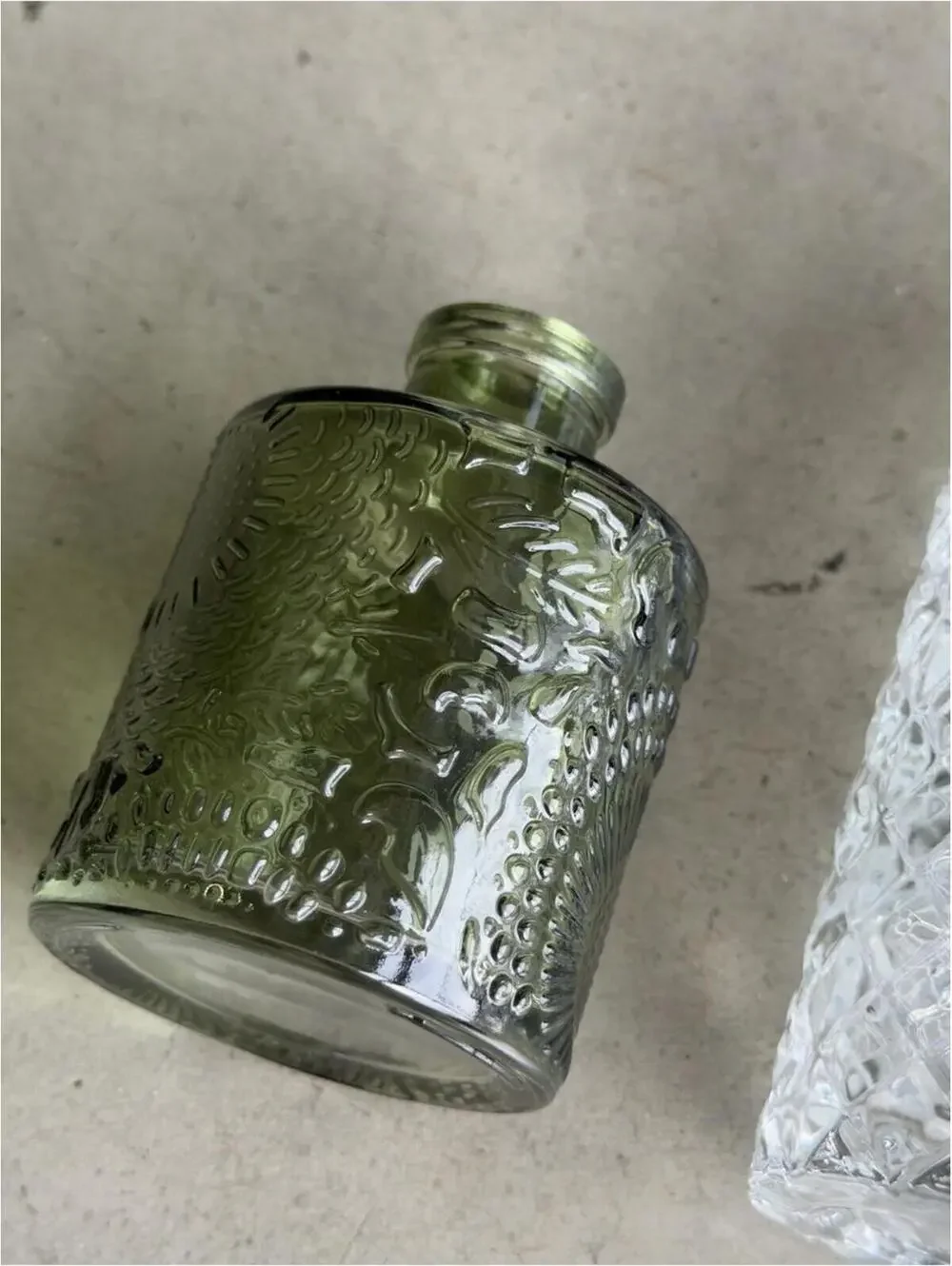 Glass Diffuser Bottles / Bud Vase Set / Green Clear